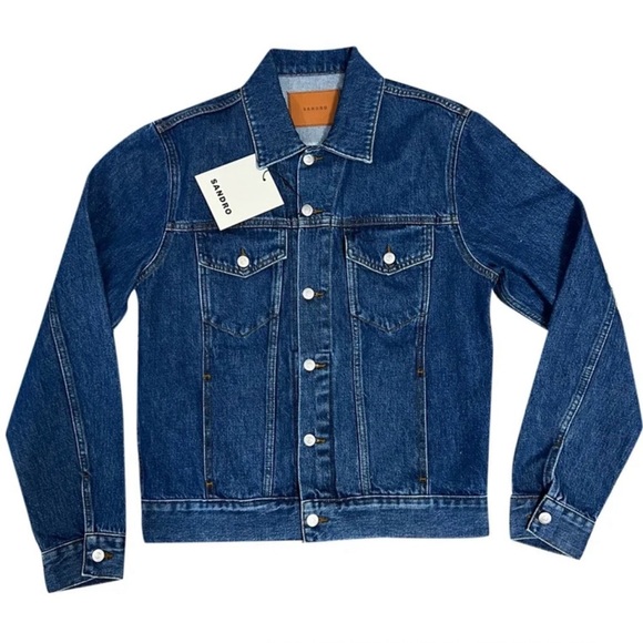 SANDRO French Luxury Brand from Paris Blue Denim Jacket with Tie Die Back. - Picture 1 of 13